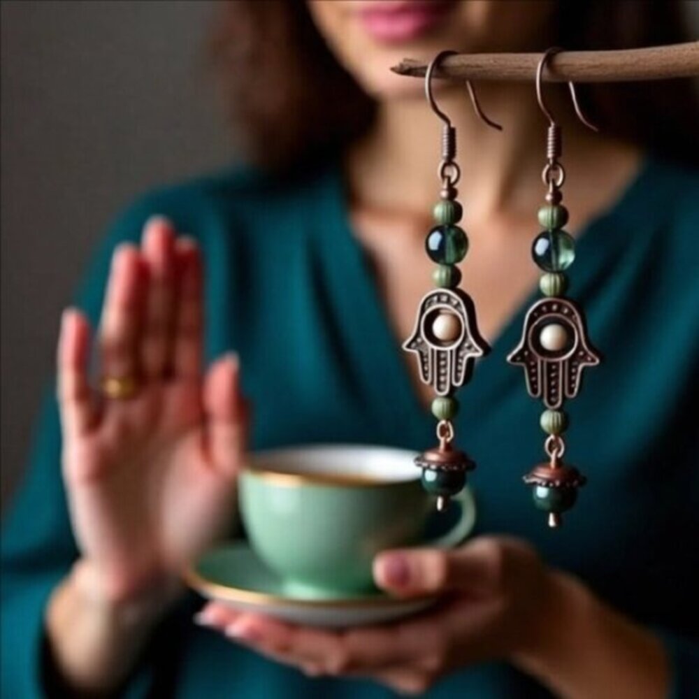 Hamsa Hand | Unique & Handmade | Dangle Earrings | Blessings Love & Protection | - Picture 4 of 14